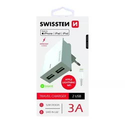 SWISSTEN adaptér 230V/3A 2xUSB + MFI lightning kabel 1,2m