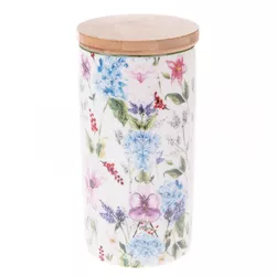 Porcelánová dóza s bambusovým víkem Flower Garden, 500 ml